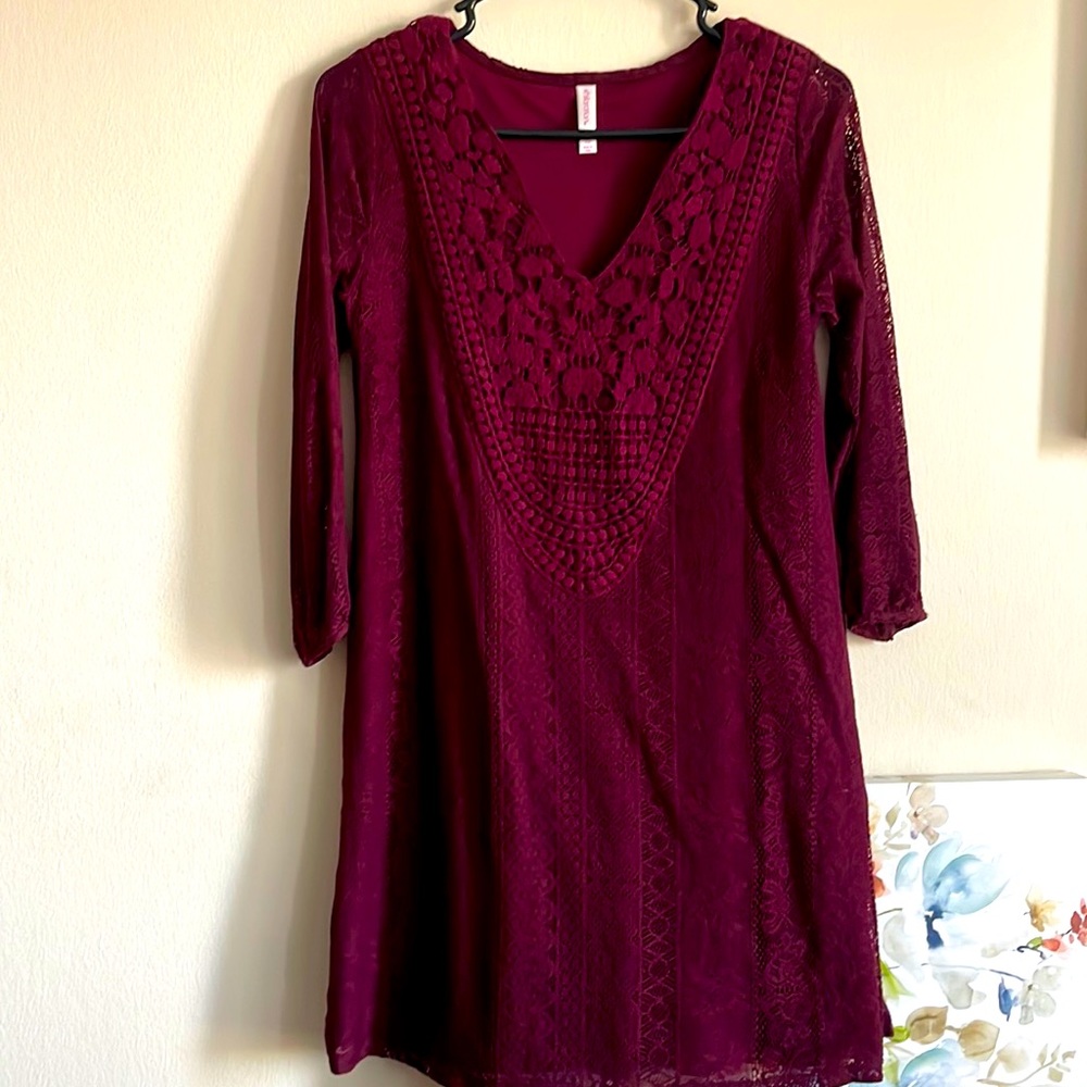 Xhilaration Maroon Net Dress with lining.